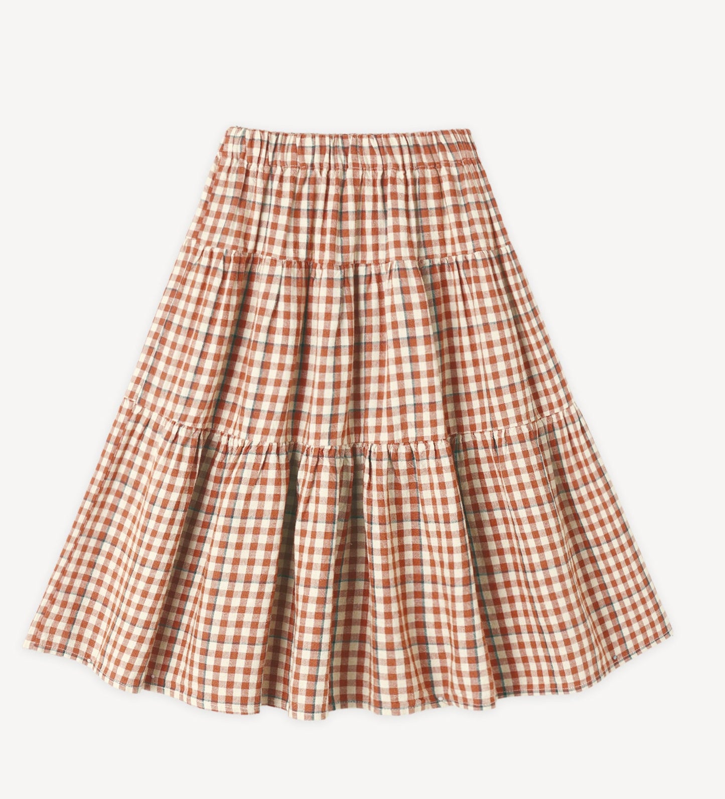 Rylee and Cru Tiered Midi Skirt - Poppy Gingham