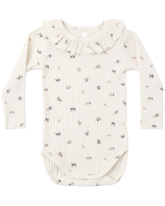 Rylee and Cru Ruffle Collar Bodysuit - Natural Ditsy