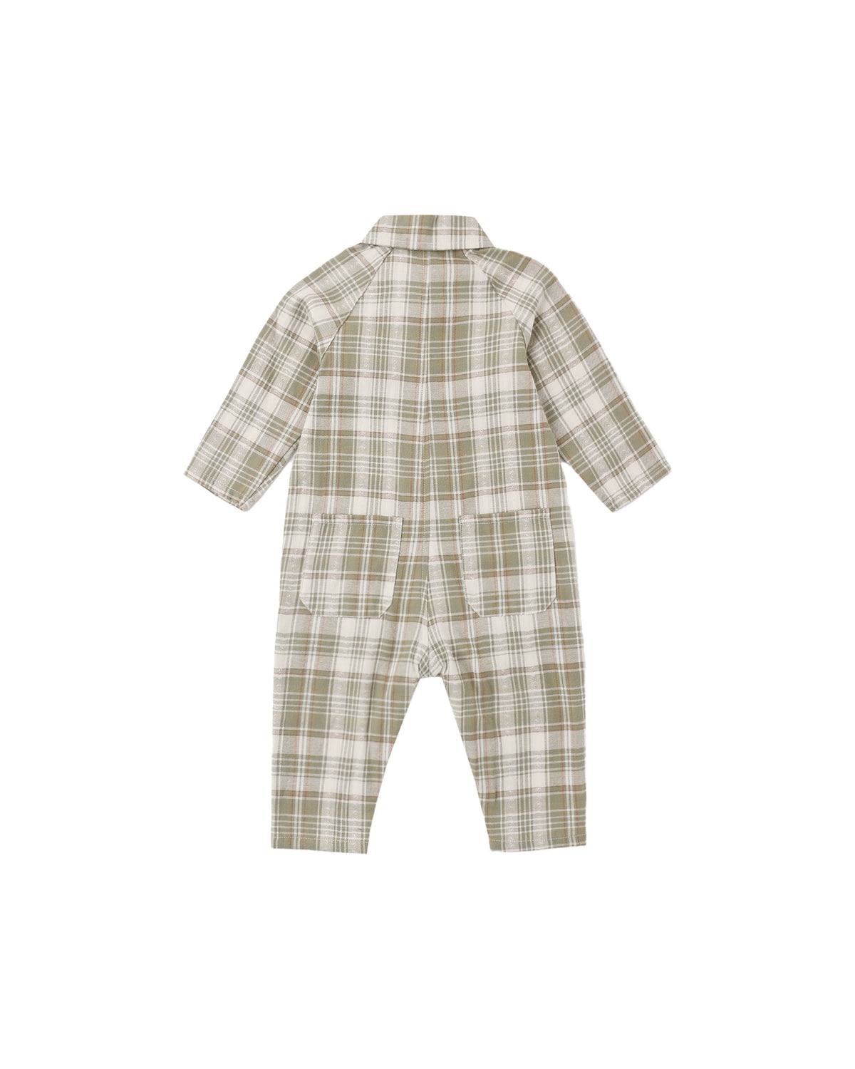Rylee and Cru Collared Baby Jumpsuit - Olive Dobby Plaid