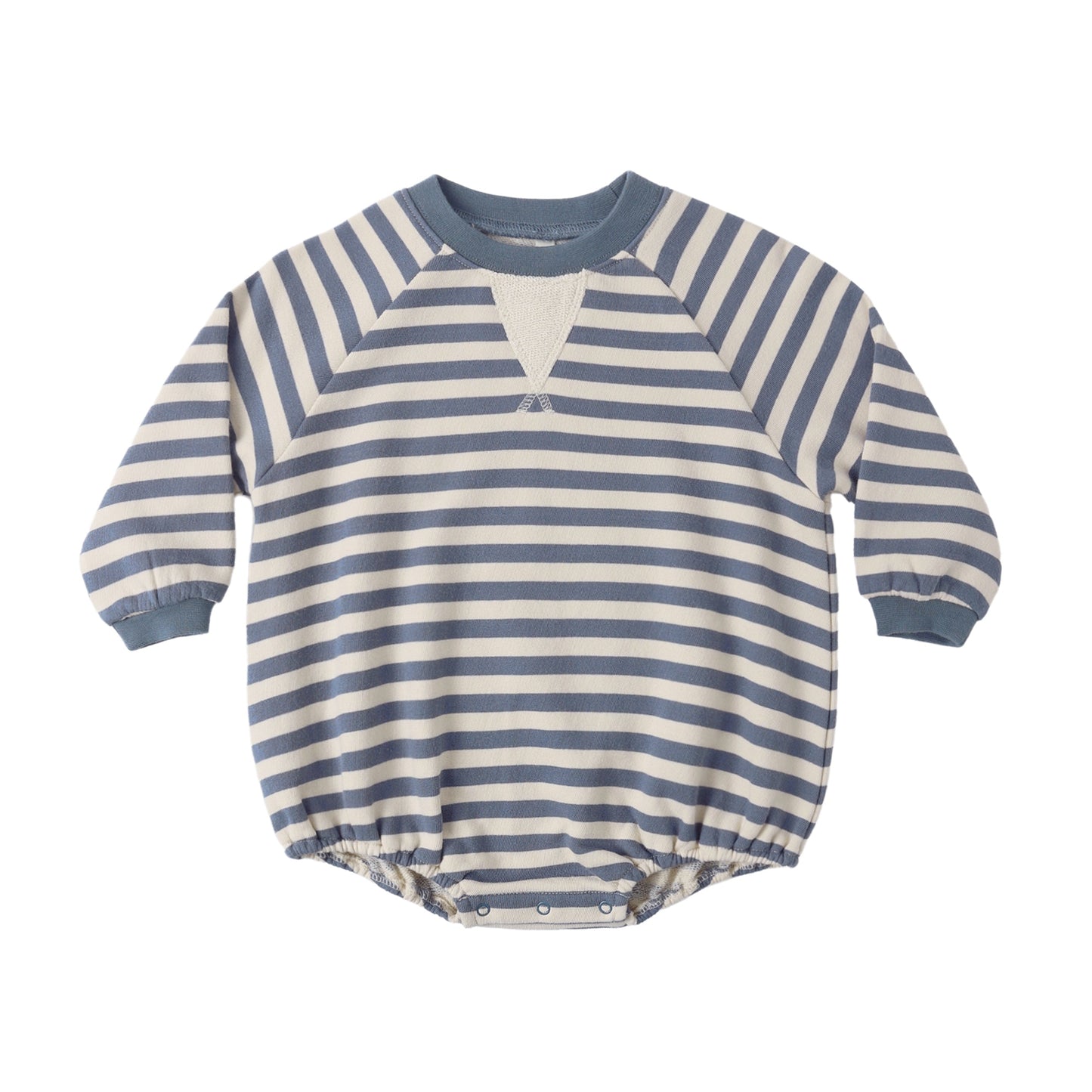 Rylee and Cru Crewneck Romper - Marine Stripe