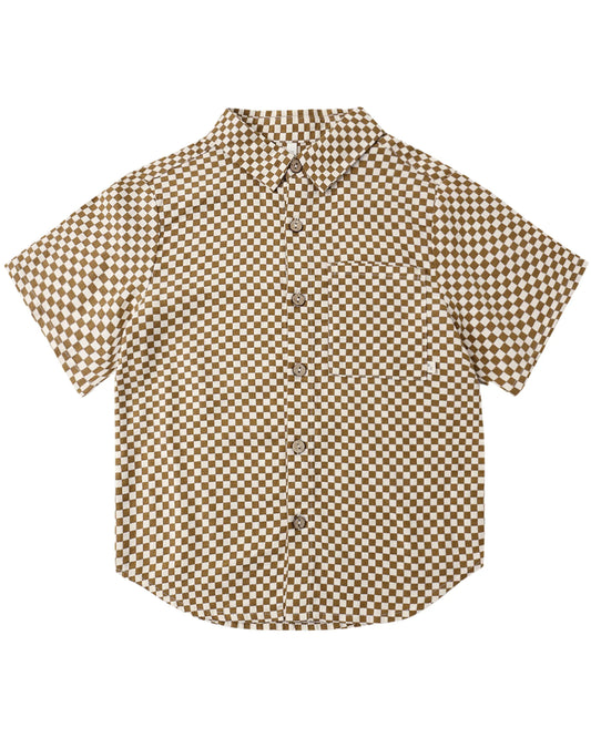 Rylee and Cru Collared Short Sleeve Shirt - Ocre Check