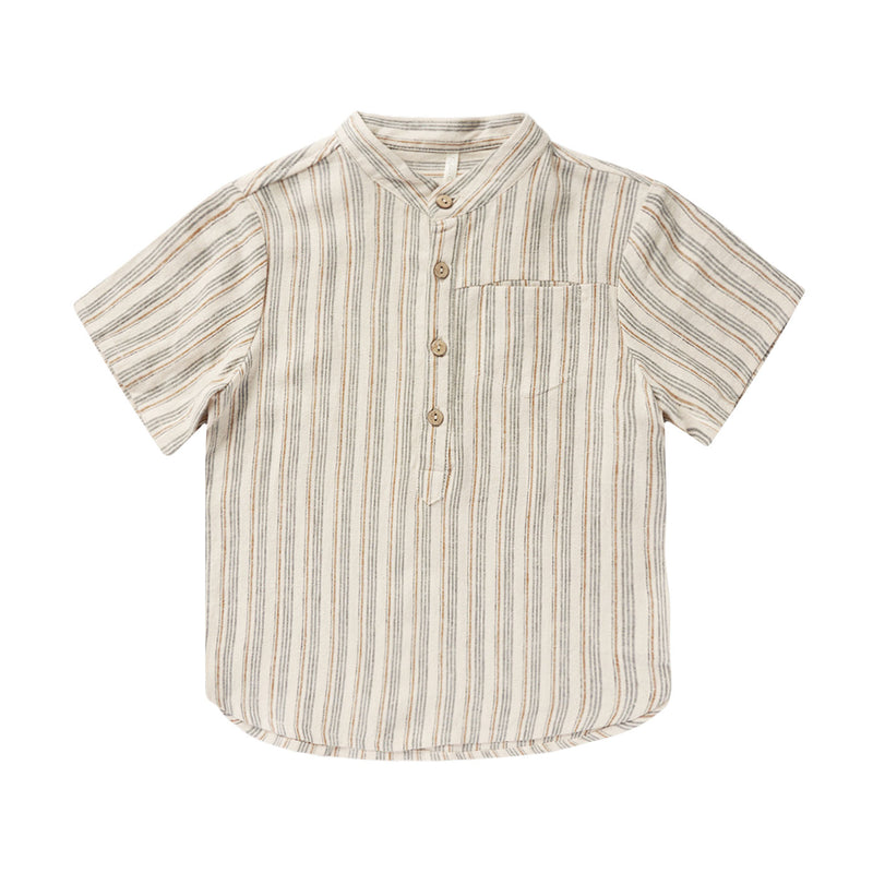 Rylee and Cru Short Sleeve Mason Shirt - Nautical Stripe - Natural / Indigo / Saddle