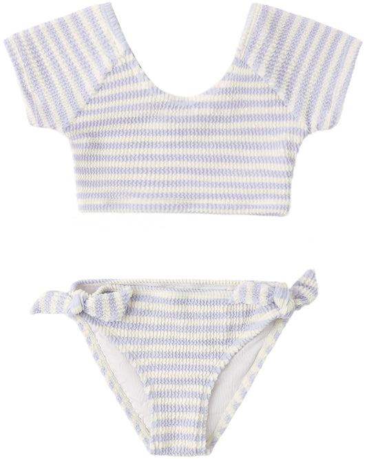 Rylee and Cru Cropped Rashguard Set - Periwinkle Stripe