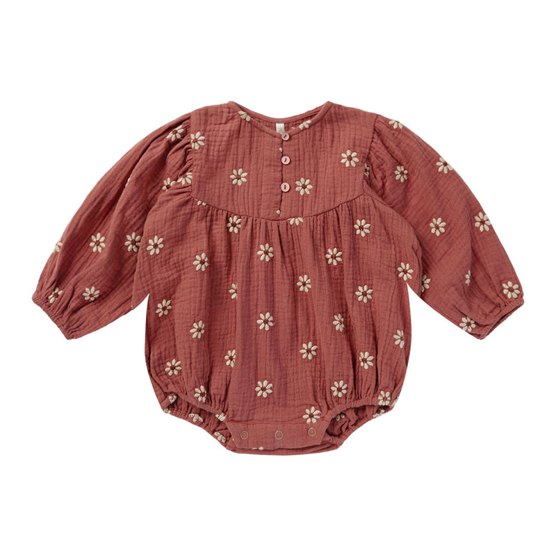 Rylee and Cru Gwen Romper - Embroidered Daisy - Strawberry