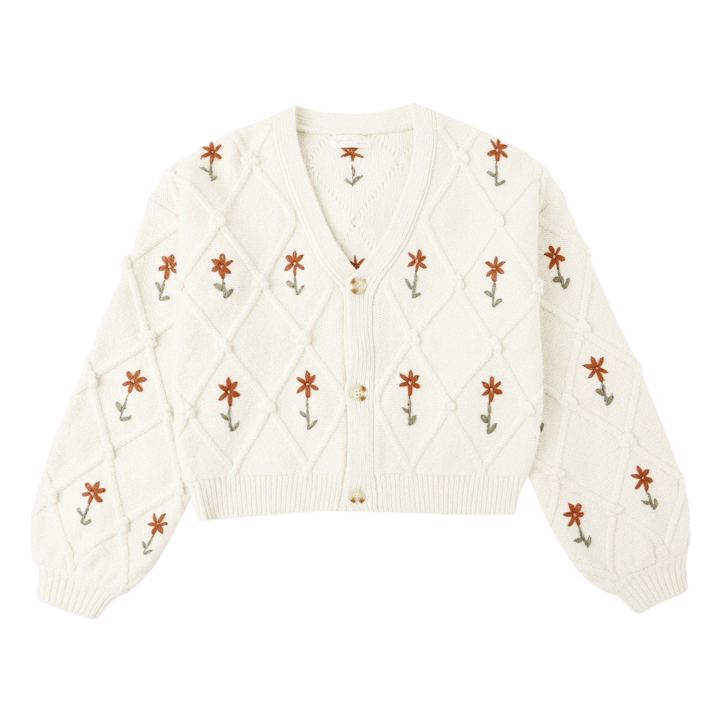 Rylee and Cru Boxy Crop Cardigan - Winter Daisy Embroidery