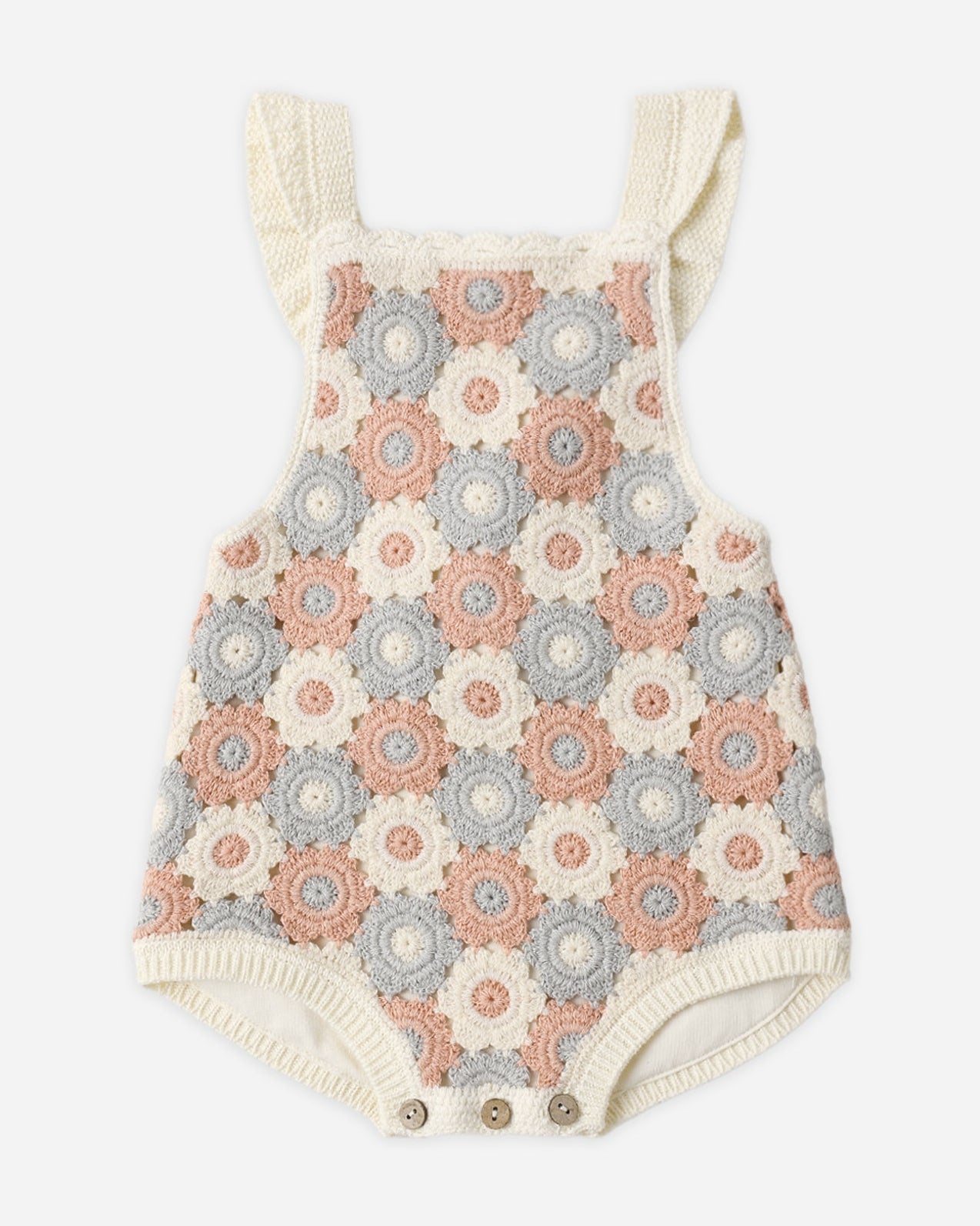 Rylee and Cru Crochet Romper - Blue / Light Pink / Ivory