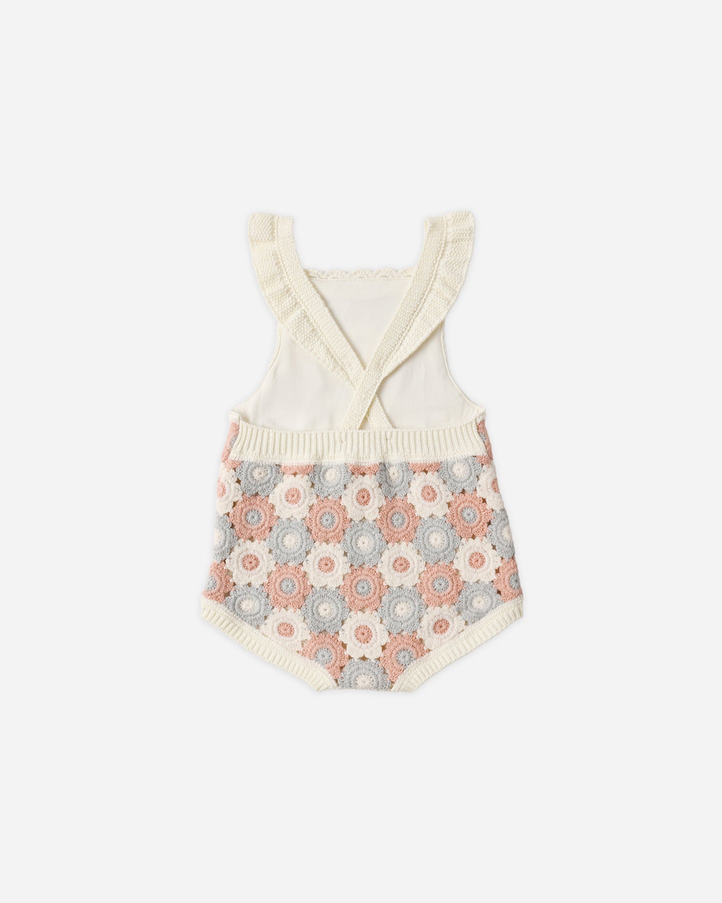 Rylee and Cru Crochet Romper - Blue / Light Pink / Ivory