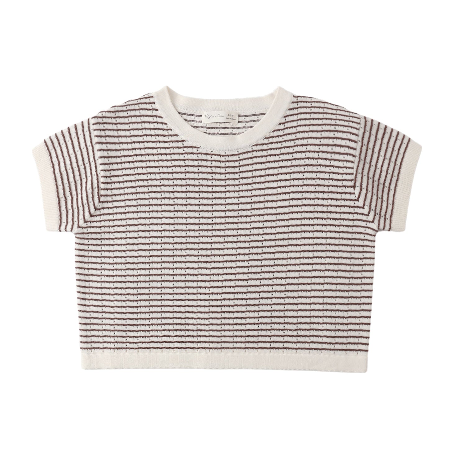 Rylee and Cru Boxy Crop Knit Tee - Chocolate Stripe