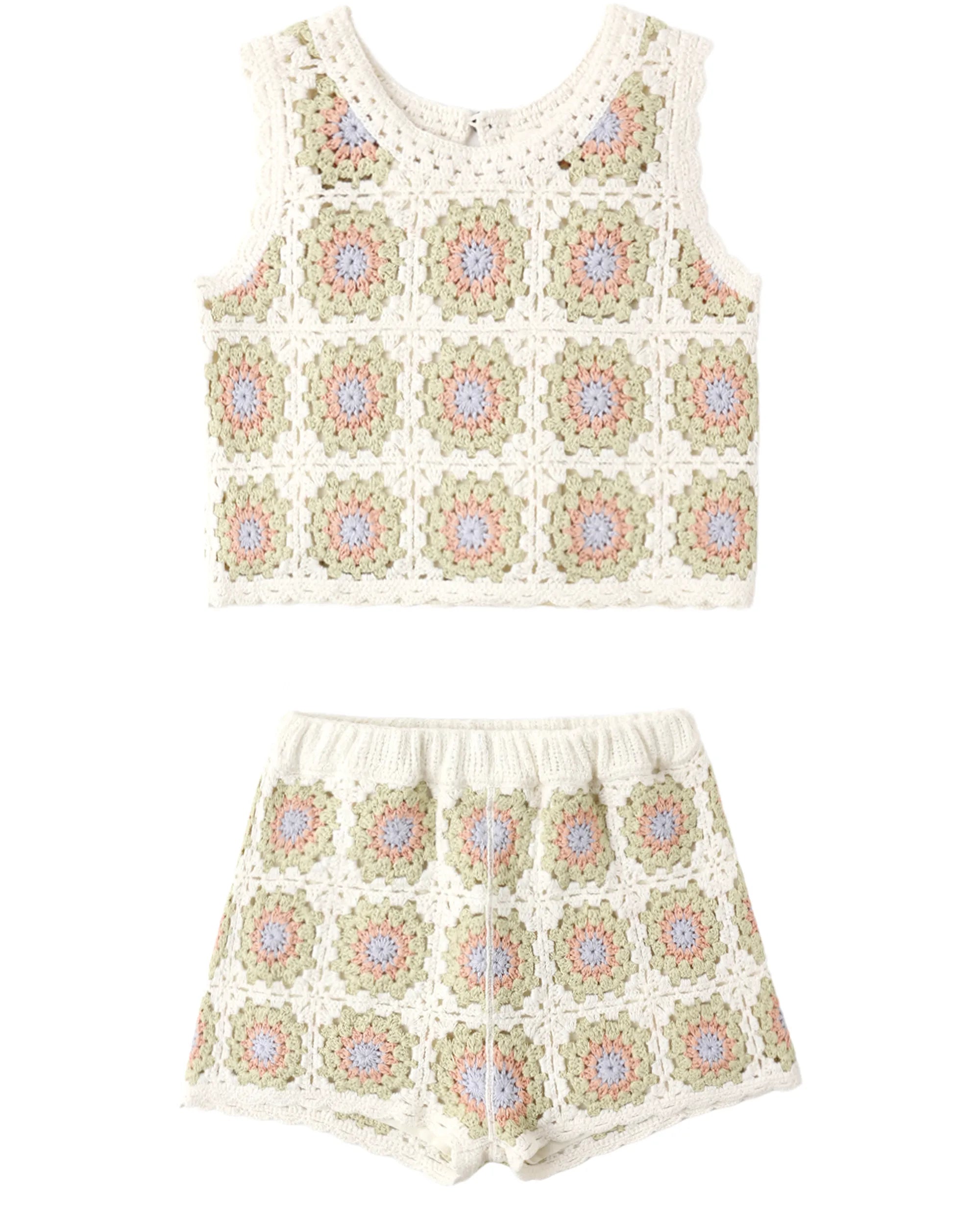 Rylee and Cru Crochet Tank Set - Citron Daisy Check | The Baby Cubby