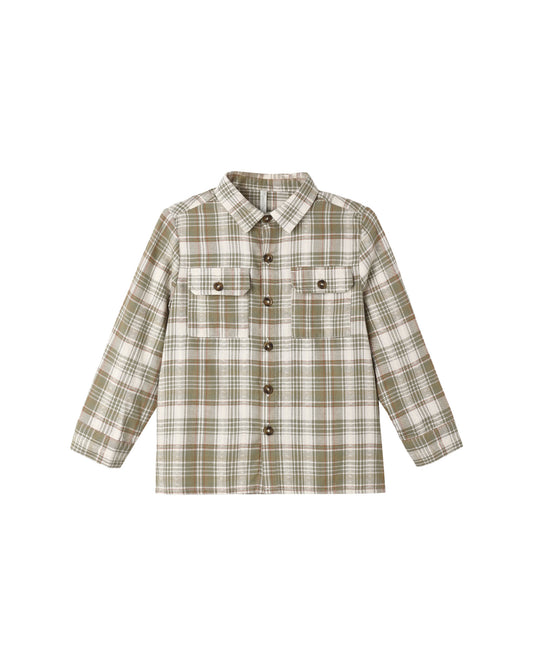 Rylee and Cru Pocketed Corduroy Shirt - Olive Dobby Plaid