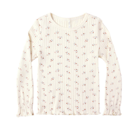 Rylee and Cru Ribbed Long Sleeve Top - Natural Ditsy