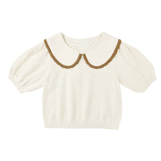 Rylee and Cru Pointelle Collared Top - Natural