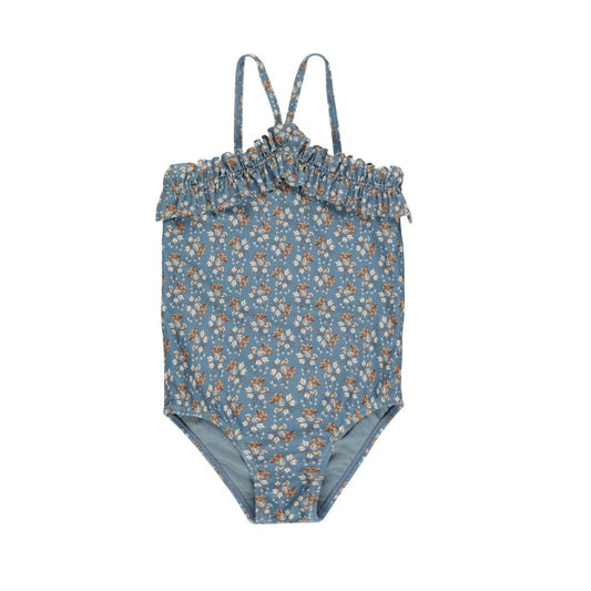 Rylee and Cru Rouched One-Piece Swimsuit - Blue Floral