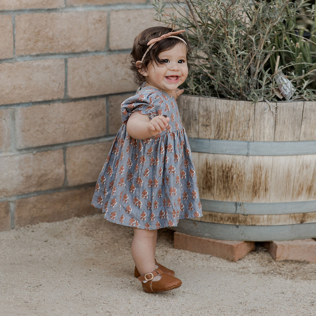 Toddler girl wearing Rylee and Cru Jolene Dress - Blue Floral