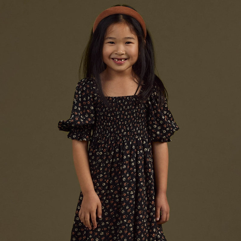 Little girl wearing Rylee and Cru Adelaide Dress - Dark Floral - Black