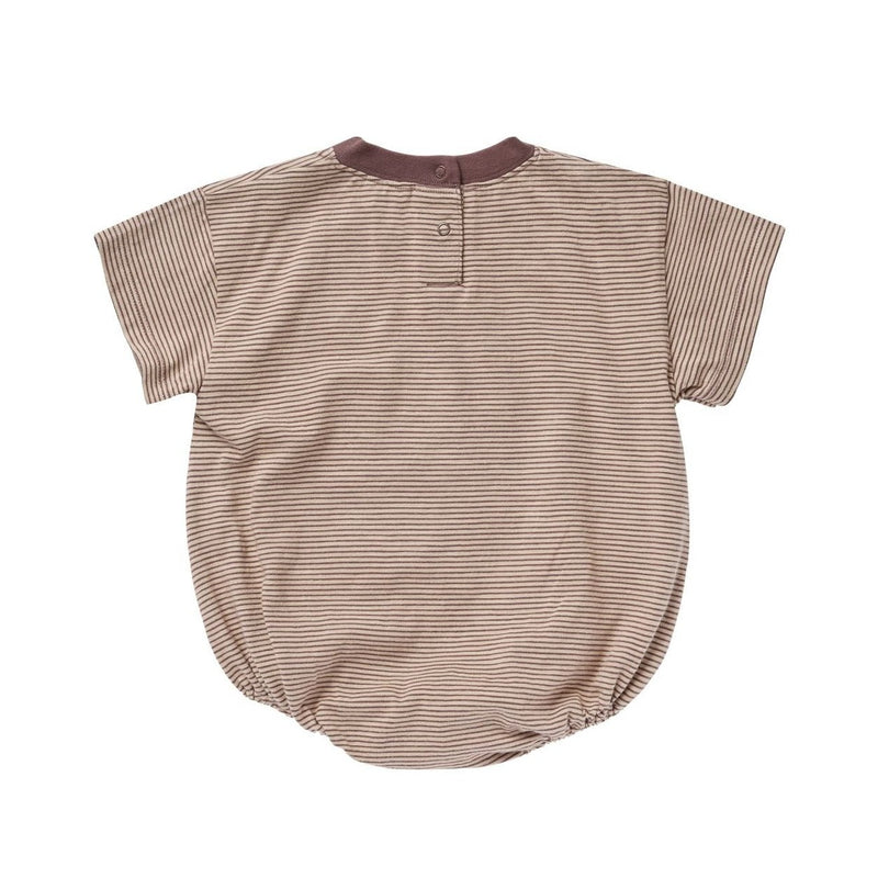 Rylee and Cru Relaxed Short Sleeve Bubble Romper - Micro Stripe - Plum / Sand Stripe