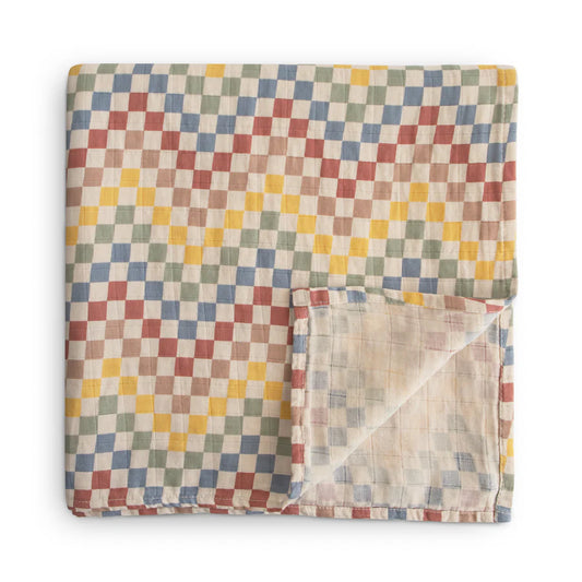 Mushie Muslin Swaddles - Retro Check