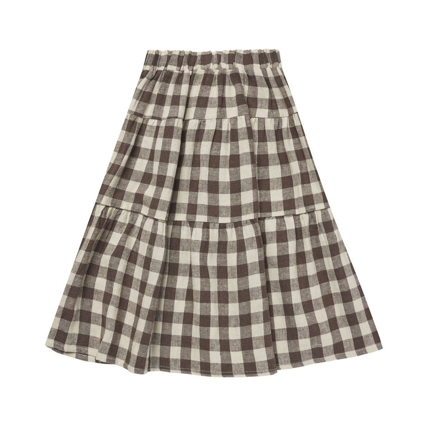 Rylee and Cru Tiered Midi Skirt - Charcoal Check - Natural / Charcoal