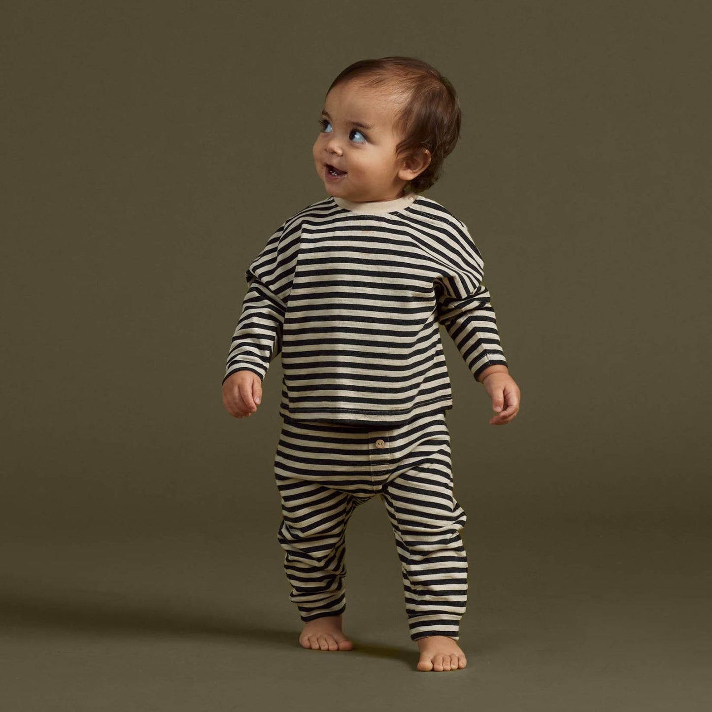 Toddler wearing Rylee and Cru Baby Cru Pant - Black Stripe