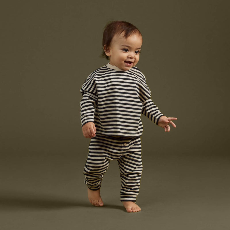 Toddler wearing Rylee and Cru Camden Long Sleeve Tee - Black Stripe