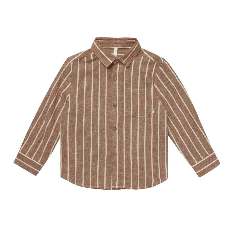 Rylee and Cru Collared Long Sleeve Shirt - Cedar Pinstripe