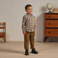 Boy wearing Rylee and Cru Collared Long Sleeve Shirt - Charcoal Check - Natural / Charcoal