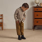Boy wearing Rylee and Cru Collared Long Sleeve Shirt - Charcoal Check - Natural / Charcoal