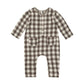 Rylee and Cru Long Sleeve Woven Jumpsuit - Charcoal Check - Natural / Charcoal