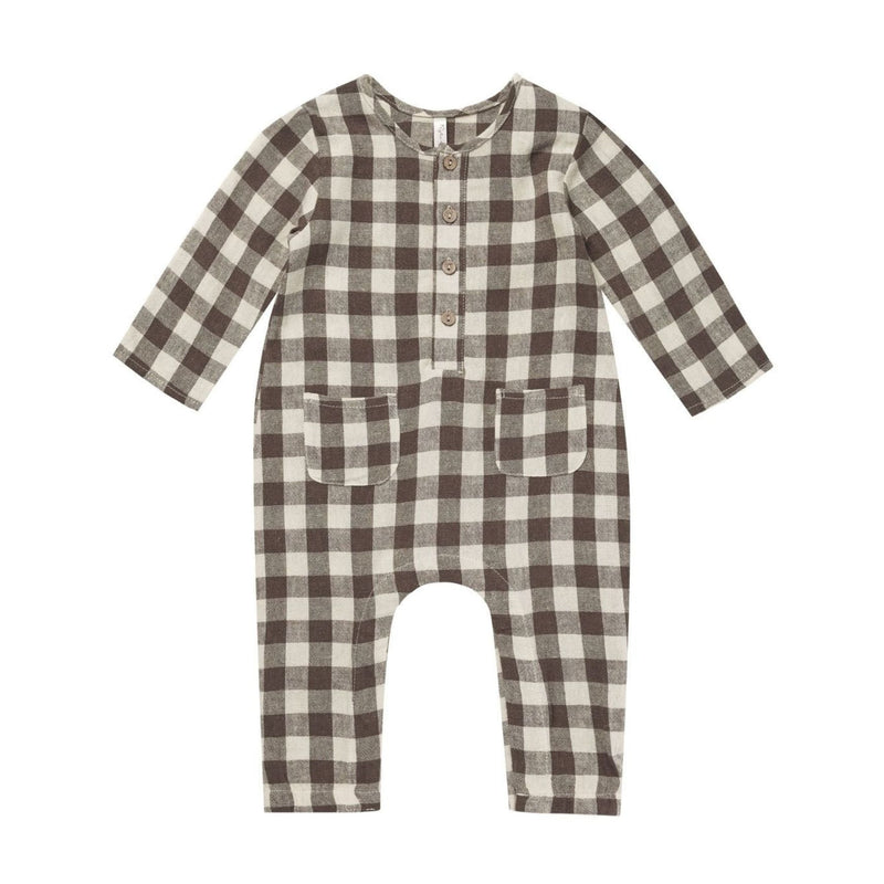 Rylee and Cru Long Sleeve Woven Jumpsuit - Charcoal Check - Natural / Charcoal