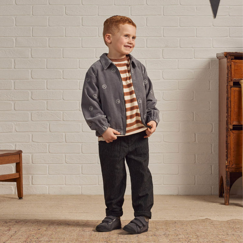Little boy wearing Rylee and Cru Relaxed Tee - Cedar Stripe