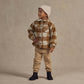 Boy wearing Rylee and Cru Shearling Chore Coat - Brass Checker