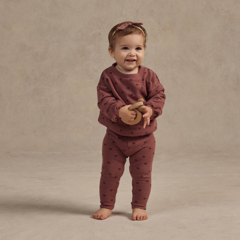 Baby wearing Rylee and Cru Spongey Knit Set - Polka Dot - Raspberry