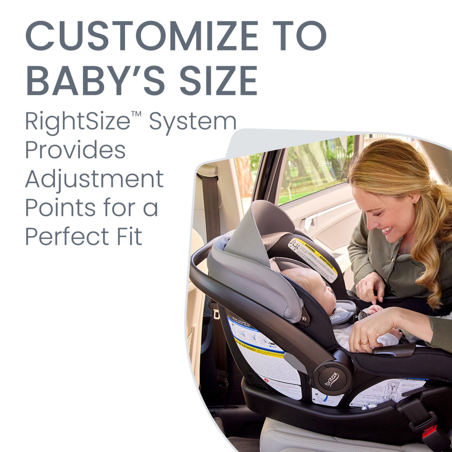 Woman puts baby in Britax Willow Brook S+ Travel System - Graphite Onyx