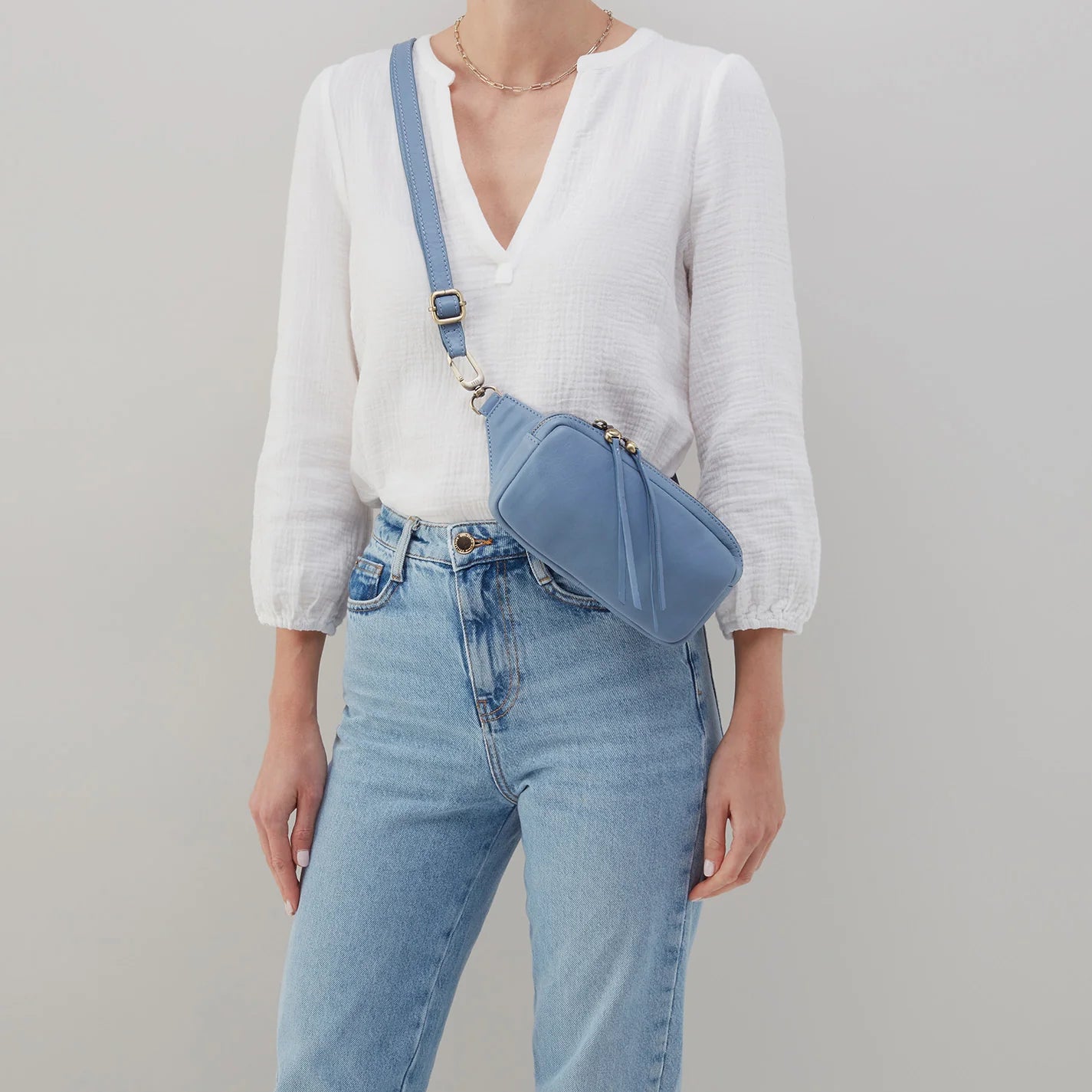 Hobo Bags Shaker Belt Bag Worn on Model as Cross Body Bag - Soft Leather -Provence