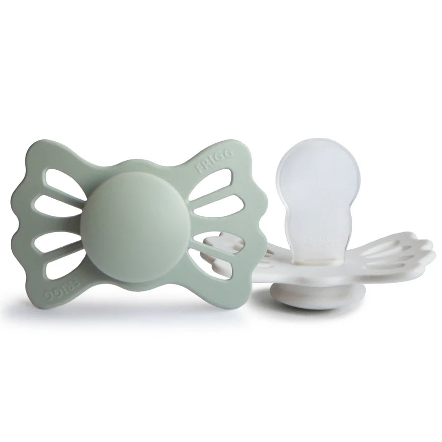 Mushie Frigg Lucky Symmetrical Silicone Pacifier 2-Pack - Sage / Silver Gray