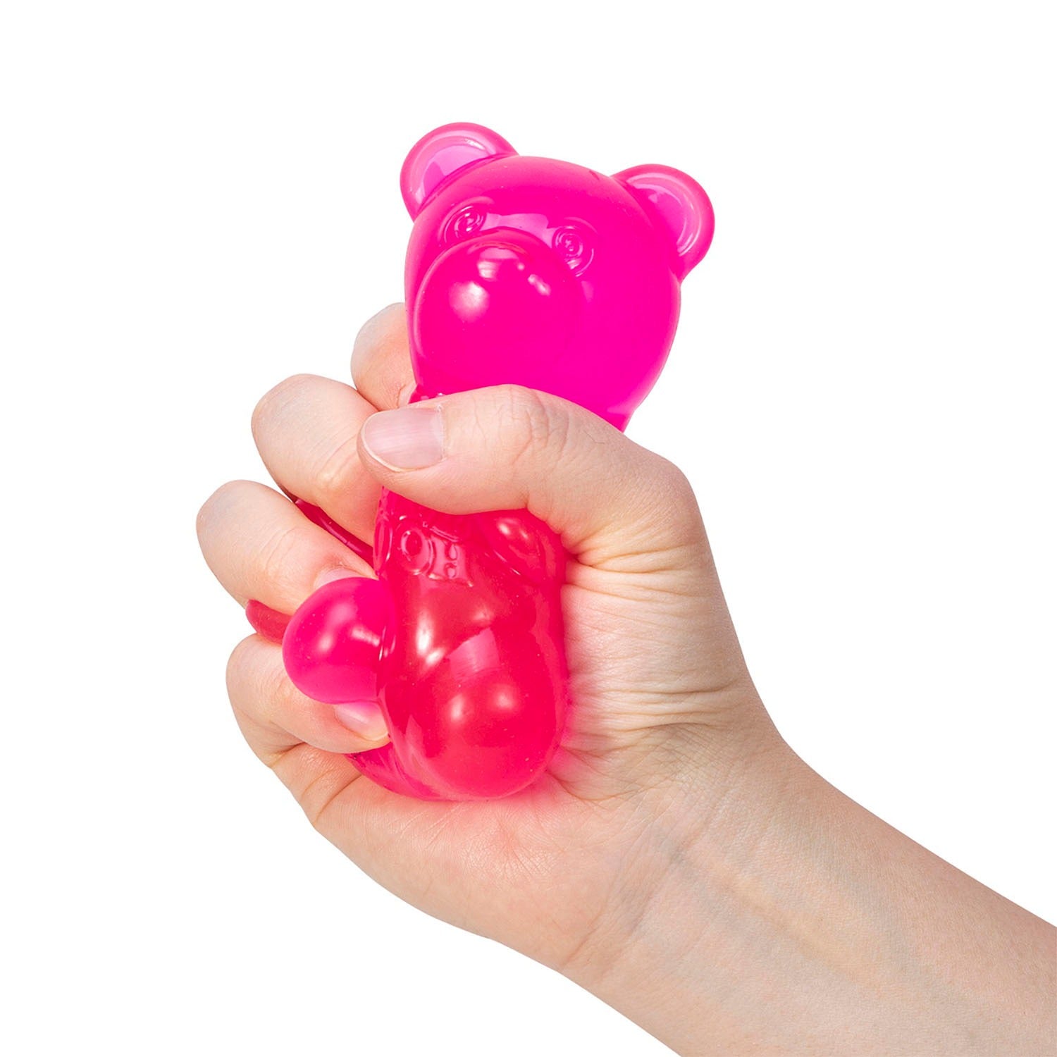 Person squishing Schylling NeeDoh Gummy Bear - Pink