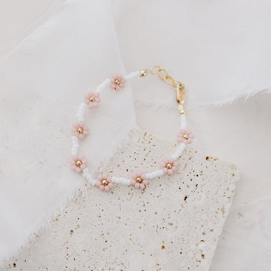 Joyful Bead Company Petal Pink Flower Bracelet - Gold