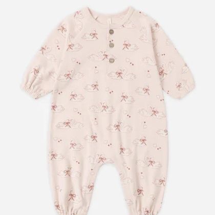 Quincy Mae Henley Bubble Jumpsuit - Swans