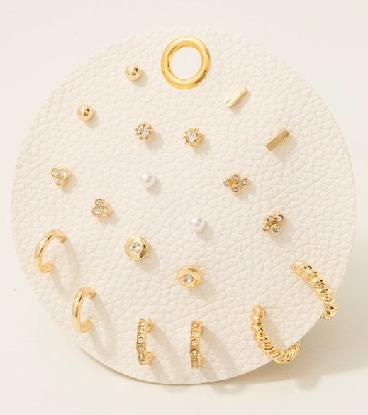 Fame Pearl and Gem Studs Assorted Stud and Hoop Earrings Set