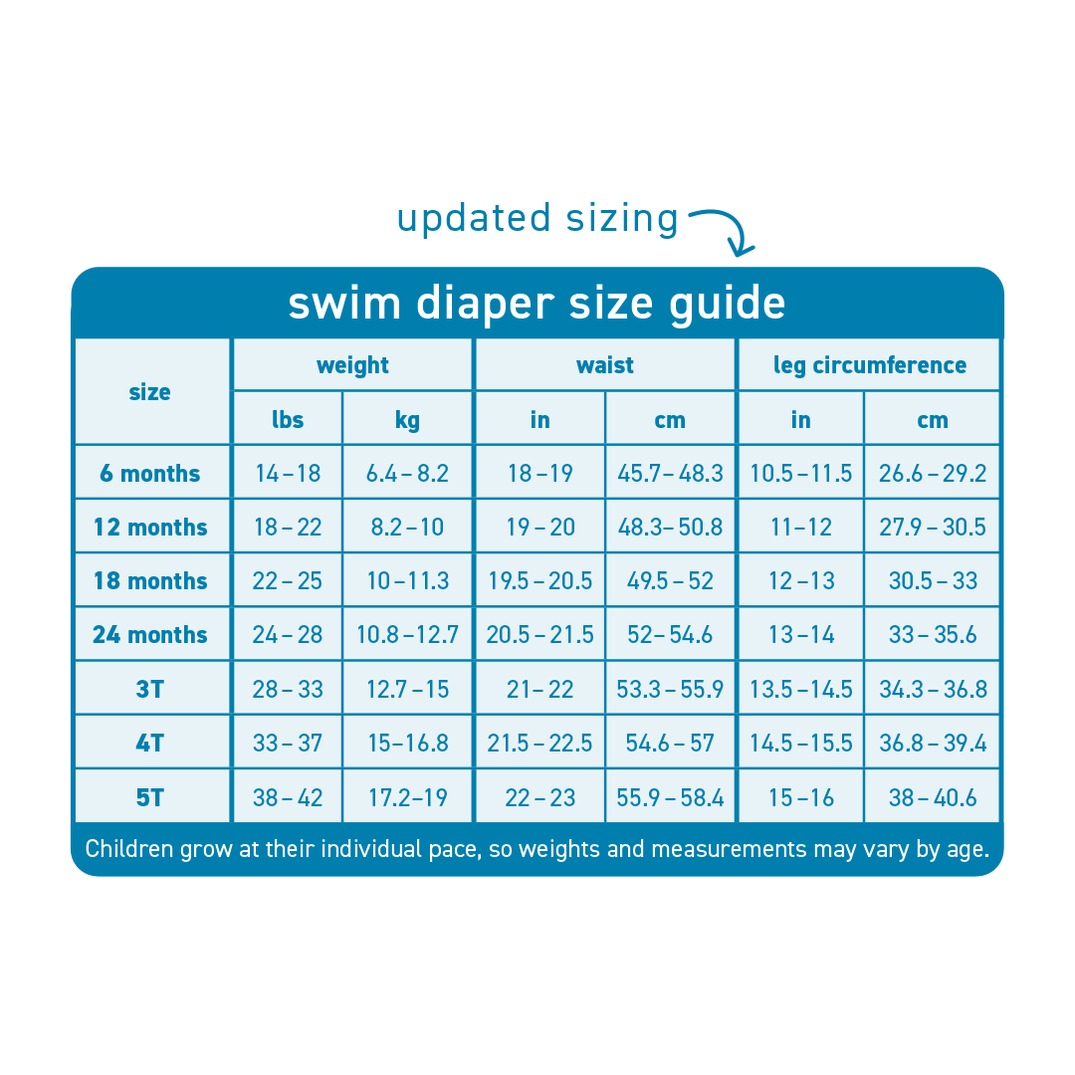 Size chart for Green Sprouts Eco Pull-up Swim Diaper - Light Blue Dinos