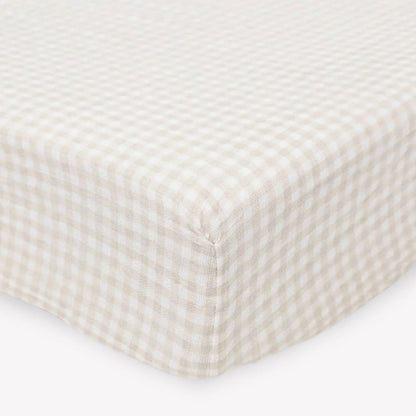 Little Unicorn Stretch Knit Crib Sheet - Tan Gingham