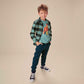 Boy wearing Tea Collection Flannel Button Up Shirt - Forest Plaid