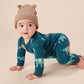 Baby wearing Tea Collection Long Sleeve Pocket Baby Romper - Degas Bears