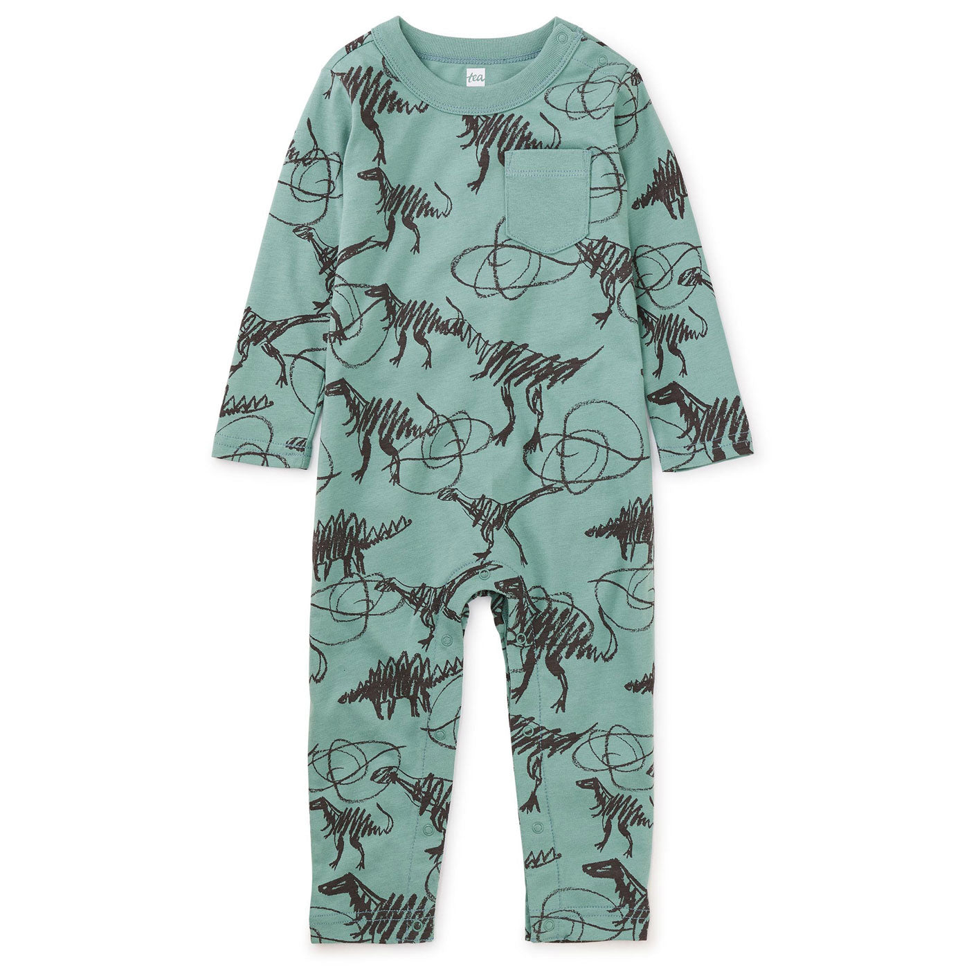 Tea Collection Long Sleeve Pocket Baby Romper - Scribbled Dinosaurs