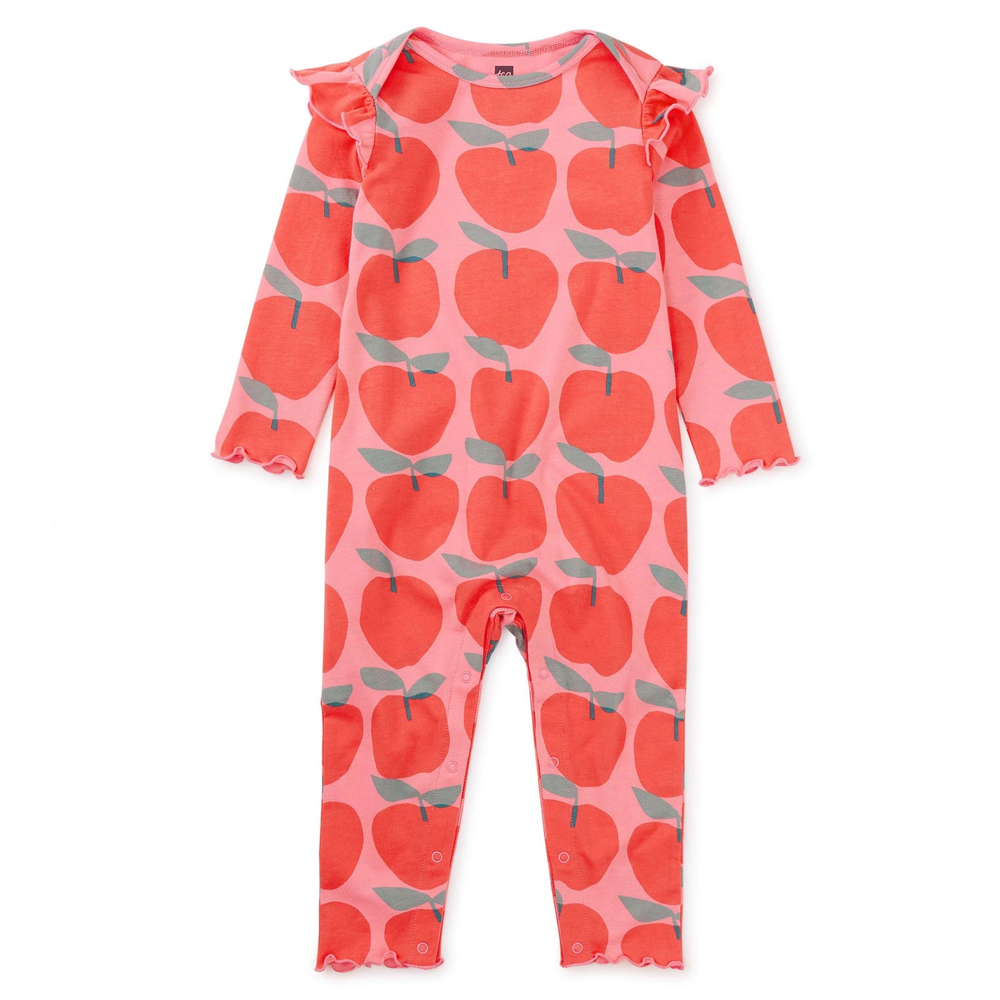 Tea Collection Ruffle Shoulder Baby Romper - Normandy Apples