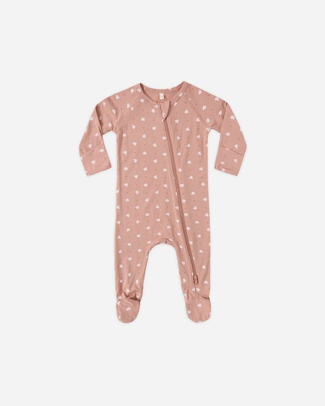 Quincy Mae Bamboo Zip Footie - Pink Hearts