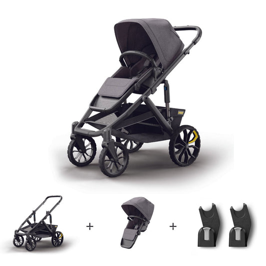 Veer Switch&Roll Luxe with Infant Car Seat Adapter Bundle - &Roll Stroller Frame / Switchback Seat Luxe - Gray Granite / Adapter  - Nuna / Maxi-Cosi / Cybex / Clek