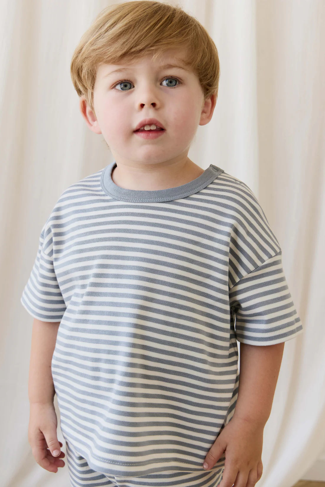 Jamie Kay Pima Cotton Wesley Tee - Narrow Stripe Dawn/Cloud
