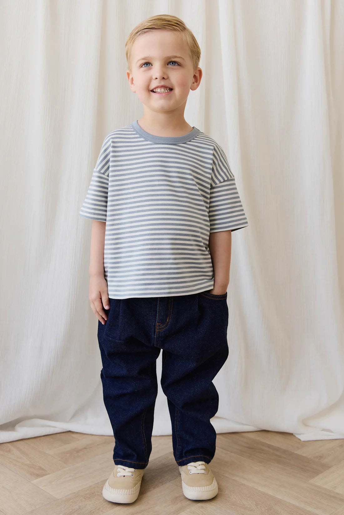 Jamie Kay Pima Cotton Wesley Tee - Narrow Stripe Dawn/Cloud
