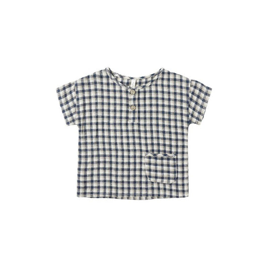 Rylee and Cru Woven Henley Tee - Navy Check